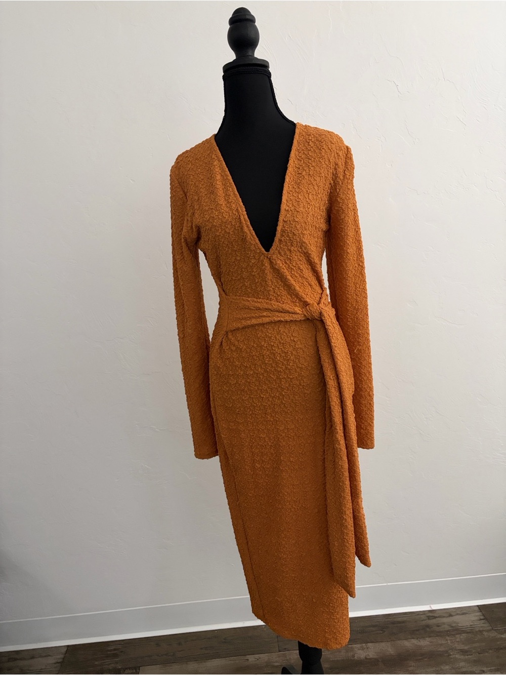Fashion Nova Burnt Orange Wrap Midi Dress